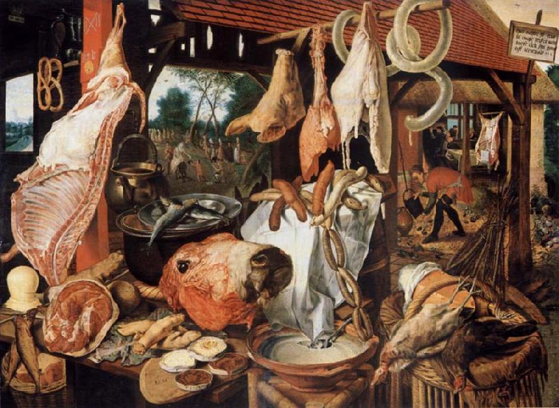 Butcher sale state with flight nacb Agypten, Pieter Aertsen